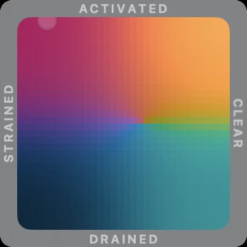 The floating quick check-in mood grid — a personal instrument you answer
